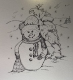 Snowman, pen and ink